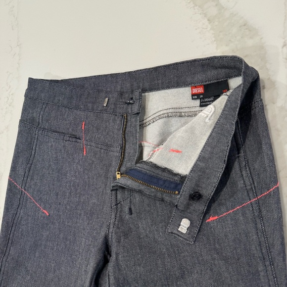 Y2K Vintage DIESEL Denim Flare Pants Side AnkleSlits Womens 28 Gray/Pink Accents - Picture 5 of 12